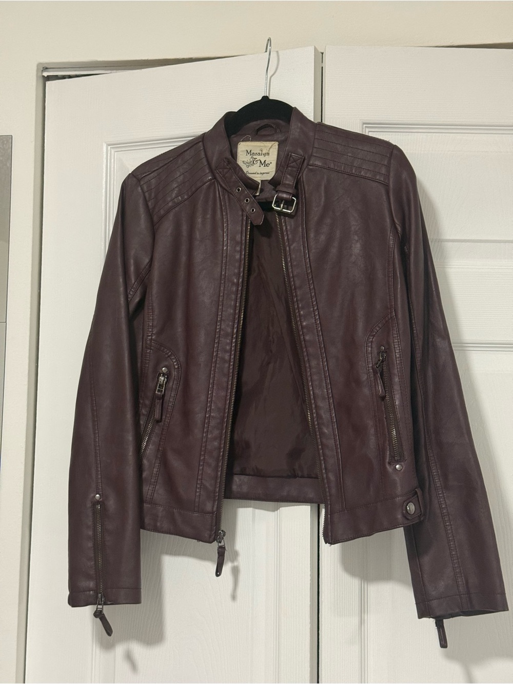 Maralyn & Me Plum Faux Leather Moto Jacket